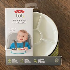 OXO Tot Stick & Stay Suction Divided Plate - White with Navy Trim